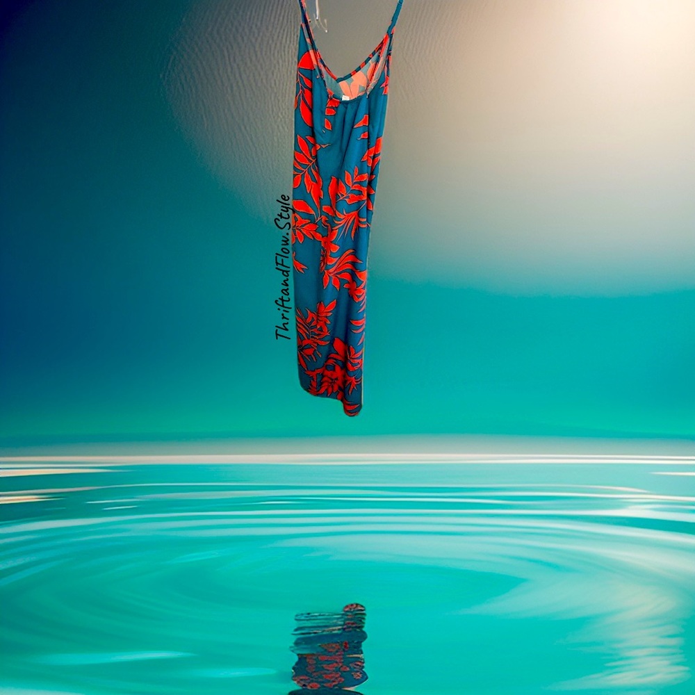 OLD NAVY | SUMMER DRESS | TURQUOISE | ORANGE | SIZE M | LONG | LIKE NEW